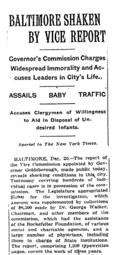 The New York Times covered the findings of the investigation of the horrific conditions that killed nearly four in five relinquished infants in Baltimore, in 1914.